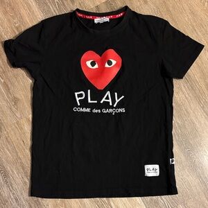 Comme des Garcons Black Tee with Red Heart and Play Logo